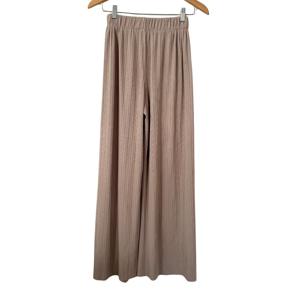 YIFAN Korean Taupe Wide Leg High Rise Pleated Pants Pull On Small Lounge Preppy